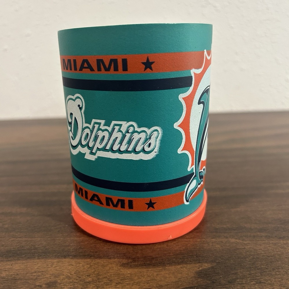 Vintage Miami Dolphins Foam Football Coozie Beer Holder Old Logo Clean Game Day